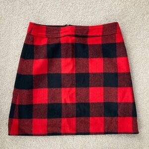 J. Crew Red Buffalo Plaid Holiday Wool Blend A Line Skirt